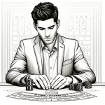 Mieshenkilö katsomassa pelikorttejaan Blackjack pöydän äärellä.