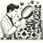 Mieshenkilö tutkimassa pelimerkkejä suurennuslasilla.